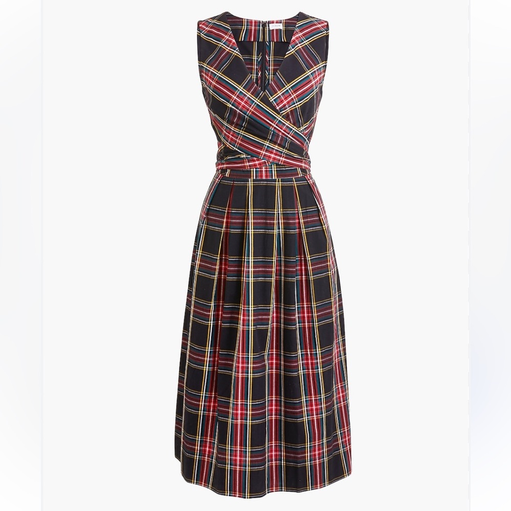 J. Crew Plaid Midi Dress - Black, Red, Yellow